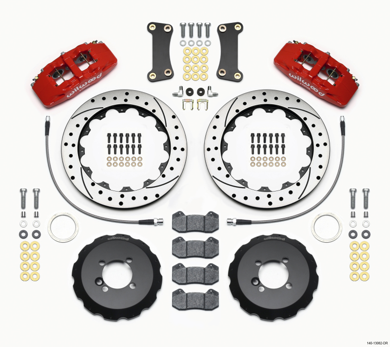 Wilwood Dynapro 6 Front Hat Kit 12.88in Drilled Red 2002-Up Mini Cooper w/ Lines - 140-13062-DR