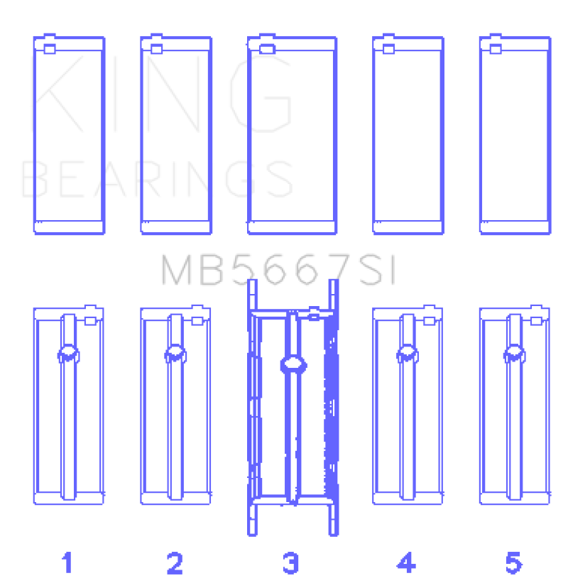 King Mini W10B16A/W11B16A Silicon Bi-Metal Aluminum Main Bearing Set - Size +0.25mm - MB5667SI0.25