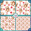 Teddy Bear Hearts Patterned Printed Vinyl, HTV or Sublimation Sheets | 967A