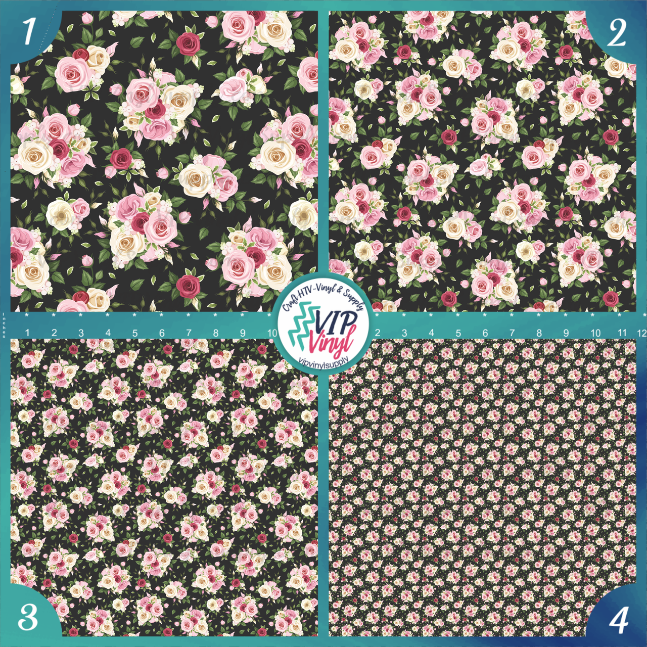 Floral Rose Patterned HTV Vinyl - Black, Outdoor Adhesive Vinyl or Heat  Transfer Vinyl