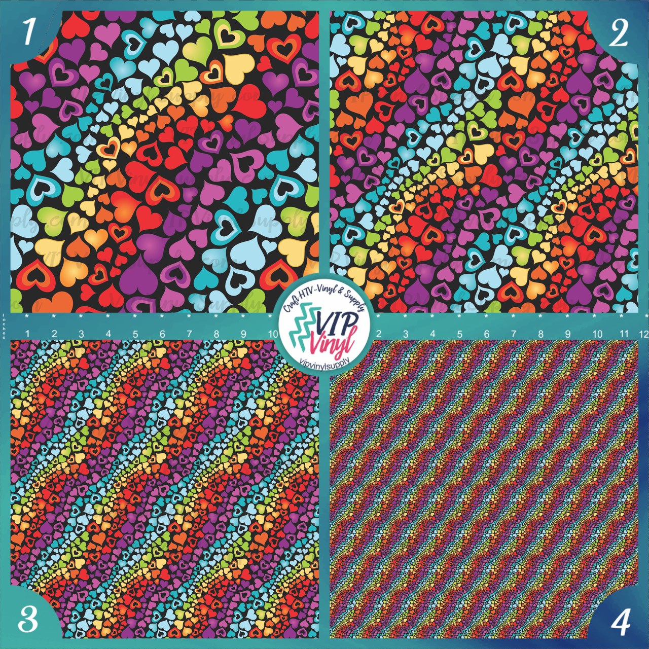 Rainbow Hearts Pattern Vinyl & HTV - Black, Outdoor Adhesive Vinyl or Heat  Transfer Vinyl