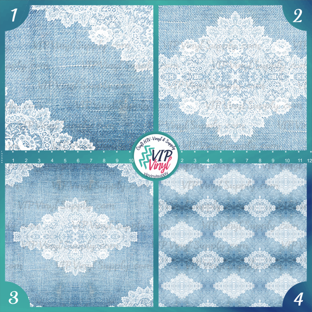 Jeans & Lace Vinyl Patterned Vinyl & HTV - White | Outdoor Adhesive Vinyl  or Heat Transfer Vinyl | 887C