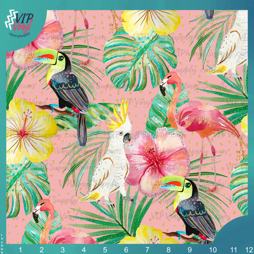Tropical Birds Pattern Vinyl - Pink | Outdoor Adhesive Vinyl or Heat Transfer Vinyl | 486Bs1