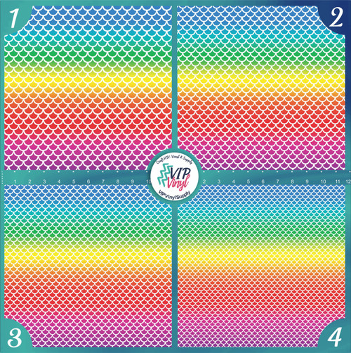 White Mermaid Scales on Rainbow Ombre Patterned Vinyl & HTV | Outdoor Adhesive Vinyl or Heat Transfer Vinyl | 125B
