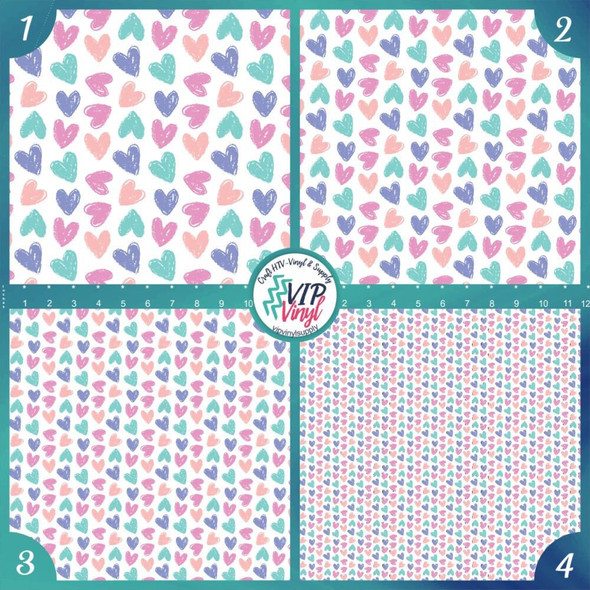 Pastel Chalk Hearts Patterned Vinyl & HTV | Outdoor Adhesive Vinyl or Heat Transfer Vinyl | 329A