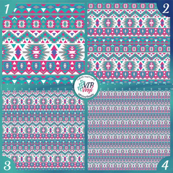 Bright Aztec pattern Vinyl - Pink and Teal | 268C