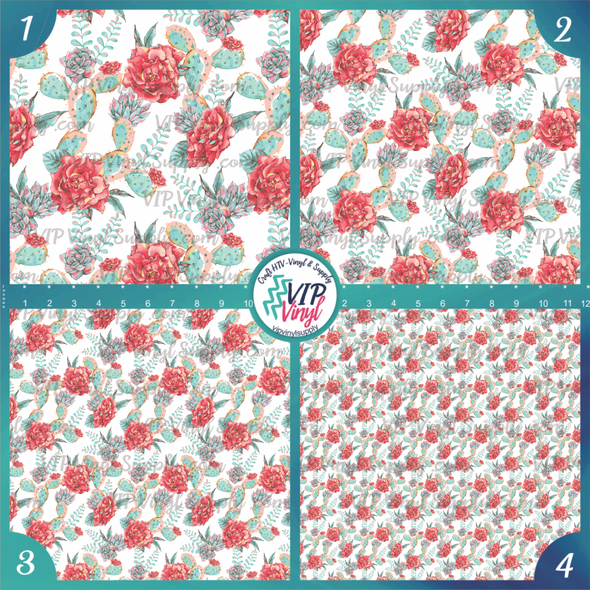 Watercolor Cactus Rose Vinyl - White | 422B