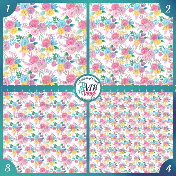 Pastel Blooms Floral Vinyl - White |Outdoor Adhesive Vinyl or Heat Transfer Vinyl | 465A