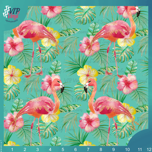 Tropical Flamingo Pattern Vinyl - Teal | Outdoor Adhesive Vinyl or Heat Transfer Vinyl | 486As1