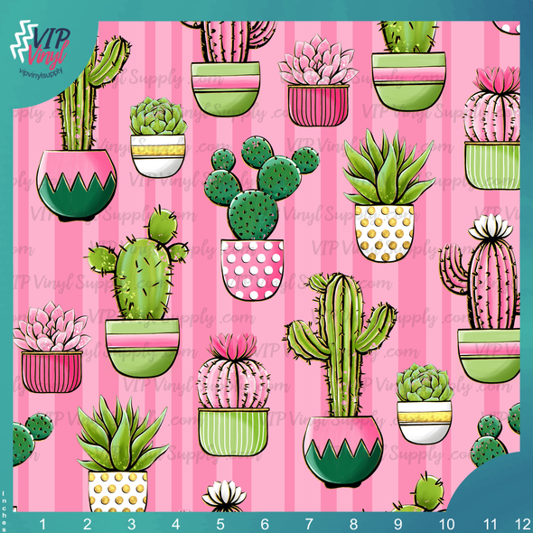 Cactus Pattern Vinyl - Pink Stripe | Outdoor Adhesive Vinyl or Heat Transfer Vinyl | 482Cs1