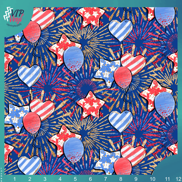 Sparkling Firework Balloons Pattern Vinyl - Blue | Outdoor Adhesive Vinyl or Heat Transfer Vinyl | 484Bs1