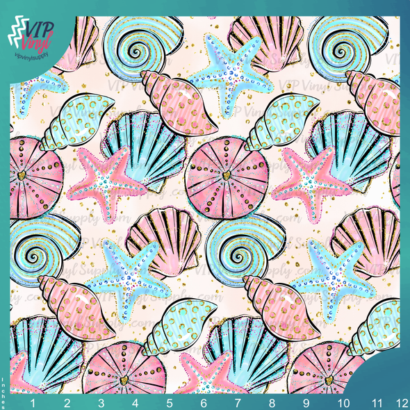 Sparkling Seashells Pattern Vinyl - Peach | Outdoor Adhesive Vinyl or Heat Transfer Vinyl | 487Cs1