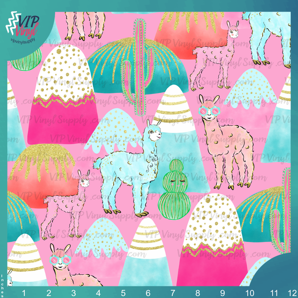 Cute Llama Pattern Vinyl - Light Pink | Outdoor Adhesive Vinyl or Heat Transfer Vinyl | 488Ds1