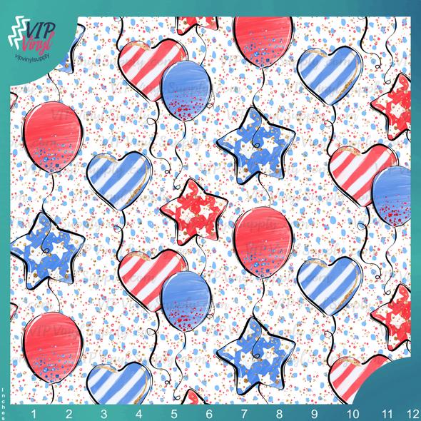 Sparkling Firework Balloons Pattern Vinyl - White | Outdoor Adhesive Vinyl or Heat Transfer Vinyl | 489As1