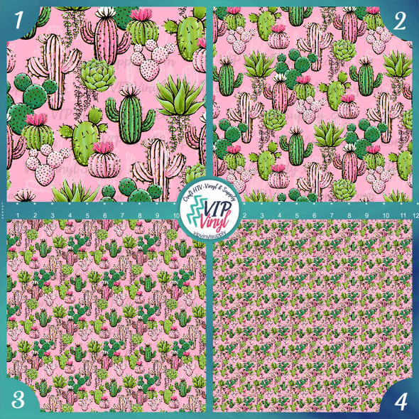 Succulents & Cactus Pattern Vinyl - Pink | Outdoor Adhesive Vinyl or Heat Transfer Vinyl | 480B