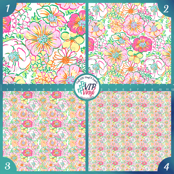 Summer Floral Patterned Vinyl - White | Outdoor Adhesive Vinyl or Heat Transfer Vinyl | 526A