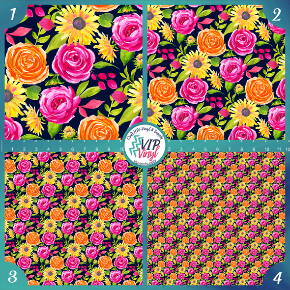 Boho Rose Floral Patterned HTV Vinyl | Outdoor Adhesive Vinyl or Heat Transfer Vinyl | 528C