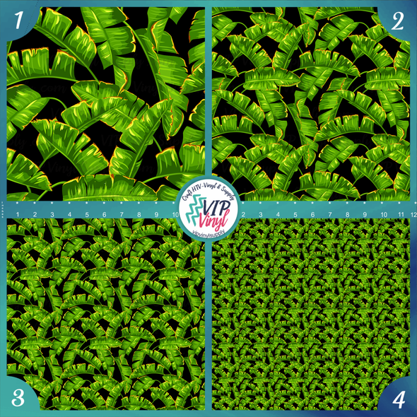 Tropical Banana Leaf Patterned Vinyl & HTV - Black | Outdoor Adhesive Vinyl or Heat Transfer Vinyl | 547A