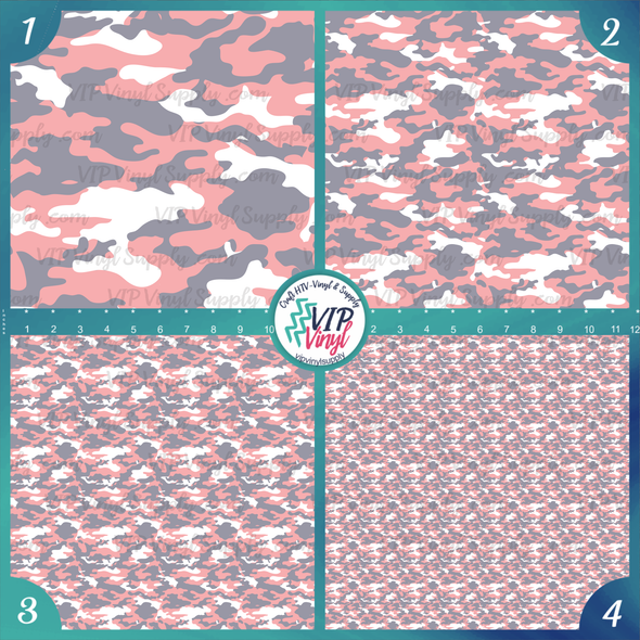 Camouflage Printed HTV Vinyl - Pink, White and Gray | Outdoor Adhesive Vinyl or Heat Transfer Vinyl | 164E