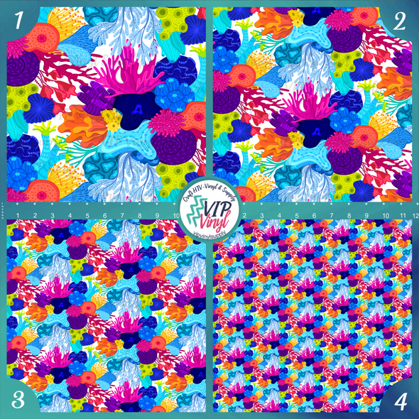 Coral Reef Printed HTV Vinyl - White | Outdoor Adhesive Vinyl or Heat Transfer Vinyl | 581B