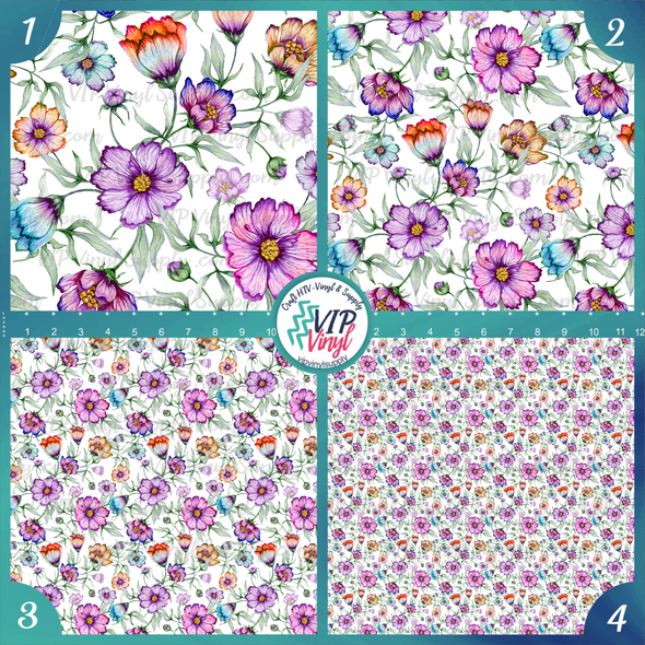 Watercolor Wildflowers Patterned Vinyl & HTV | Outdoor Adhesive Vinyl or Heat Transfer Vinyl | 594C