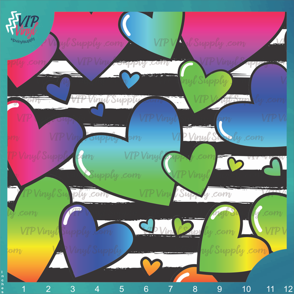 Rainbow Hearts Pattern Vinyl & HTV - Black, Outdoor Adhesive Vinyl or Heat  Transfer Vinyl