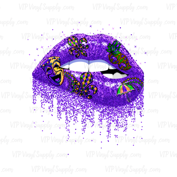 Mardi Gras Glitter Lips Sublimation Transfer