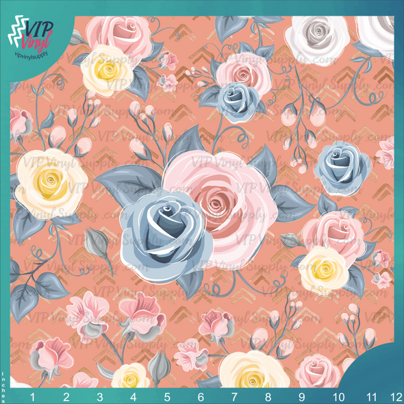 Rose Floral Pattern Vinyl - Peach | Outdoor Adhesive Vinyl or Heat Transfer Vinyl | 897B