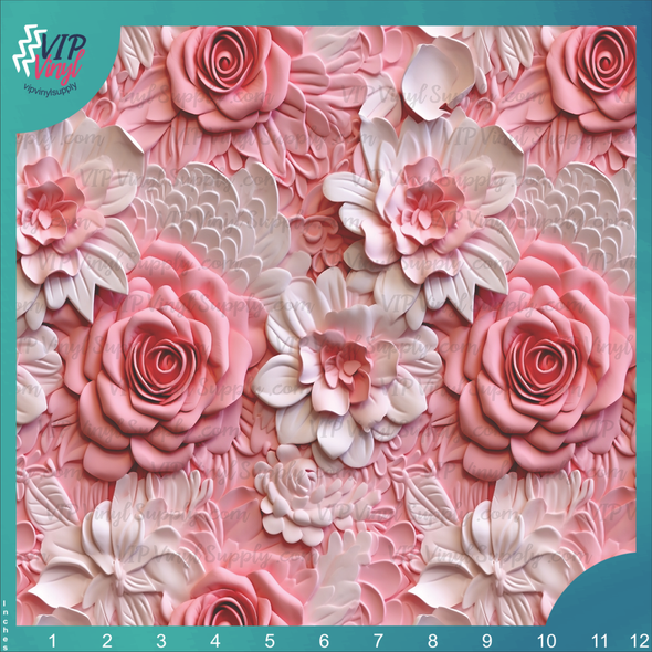 Pink 3D Flowers Printed Vinyl, HTV or Sublimation Sheets | 930D