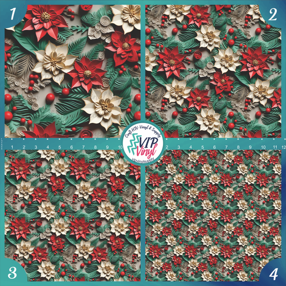 3D Floral Christmas Patterned Printed Vinyl, HTV or Sublimation Sheets | 939A