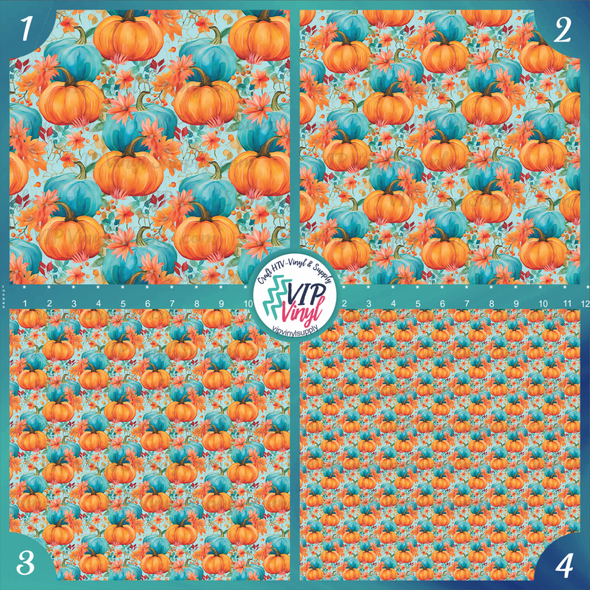 Watercolor Pumpkins Patterned Printed Vinyl, HTV or Sublimation Sheets |  940A