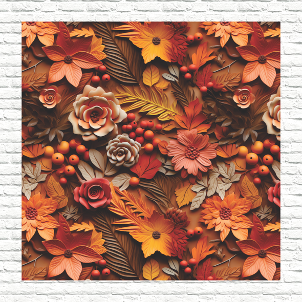 3D Fall Floral Patterned Printed Vinyl, HTV or Sublimation Sheets | 945B