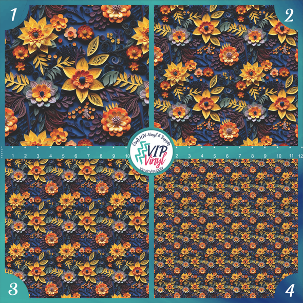 3D Floral Patterned Printed Vinyl, HTV or Sublimation Sheets | 948B