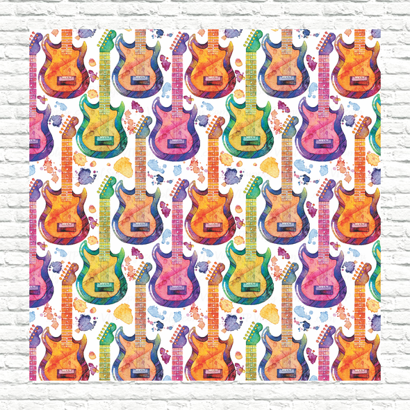 Watercolor Guitars Patterned Printed Vinyl, HTV or Sublimation Sheets |  955B