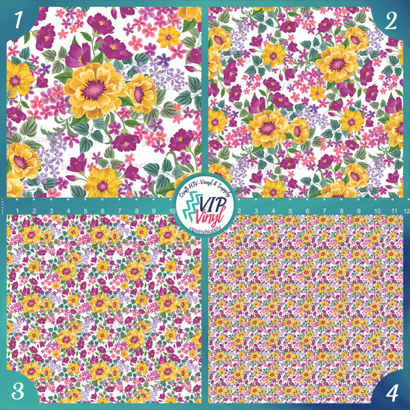 Spring Floral Patterned Printed Vinyl, HTV or Sublimation Sheets |  960B