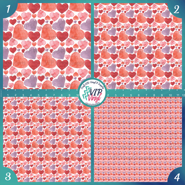 Watercolor Hearts Printed Pattern Vinyl, HTV or Sublimation Sheets | 963C