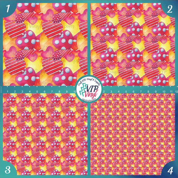 Patchwork Hearts Patterned Printed Vinyl, HTV or Sublimation Sheets |  963D