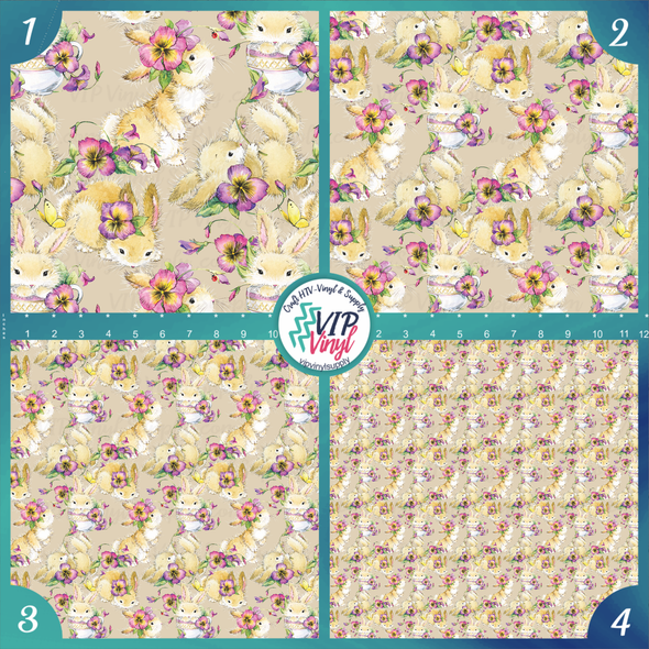 Fluffy Floral Easter Bunny Printed Pattern Vinyl, HTV or Sublimation Sheets | 988D