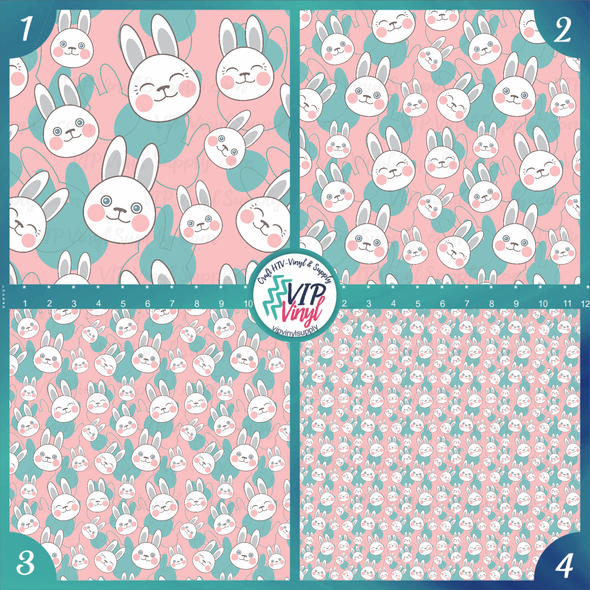 Pink Cartoon Easter Bunnies Pattern Printed Vinyl, HTV or Sublimation Sheets | 993A