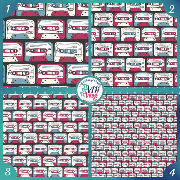 Retro Cassette Tapes Printed Pattern Vinyl, HTV or Sublimation Sheets | 993C