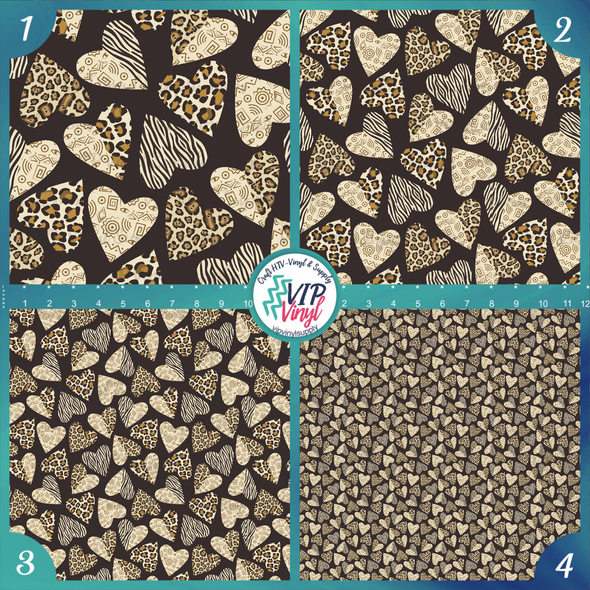 Animal Print Hearts Printed Pattern Vinyl, HTV or Sublimation Sheets | 996A