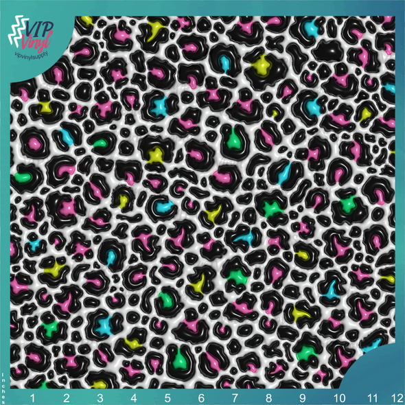 Rainbow 3D Inflated Leopard Printed Pattern Vinyl, HTV or Sublimation Sheets | 1007B