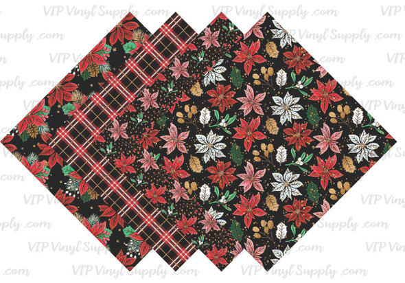 Poinsettia and Plaid Collection Pattern HTV Vinyl - Outdoor Adhesive Vinyl or Heat Transfer Vinyl -