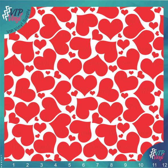 Clear patterned adhesive vinyl - Red Hearts