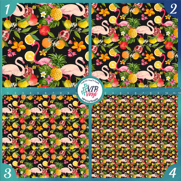 Fruit and Flamingo Pattern Vinyl - Black | 255G
