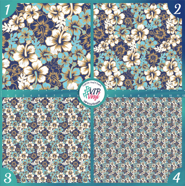 Blue and White Hibiscus pattern Vinyl | 278B