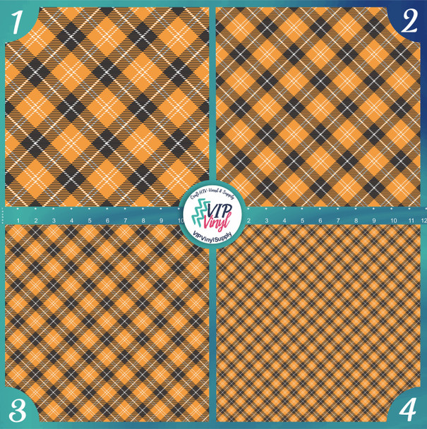 Black, Orange and White Plaid Vinyl |Outdoor Adhesive Vinyl or Heat Transfer Vinyl | 229A