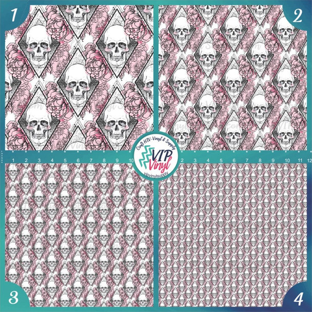 Pink and White Floral Skull Vinyl |Outdoor Adhesive Vinyl or Heat Transfer Vinyl | 443A