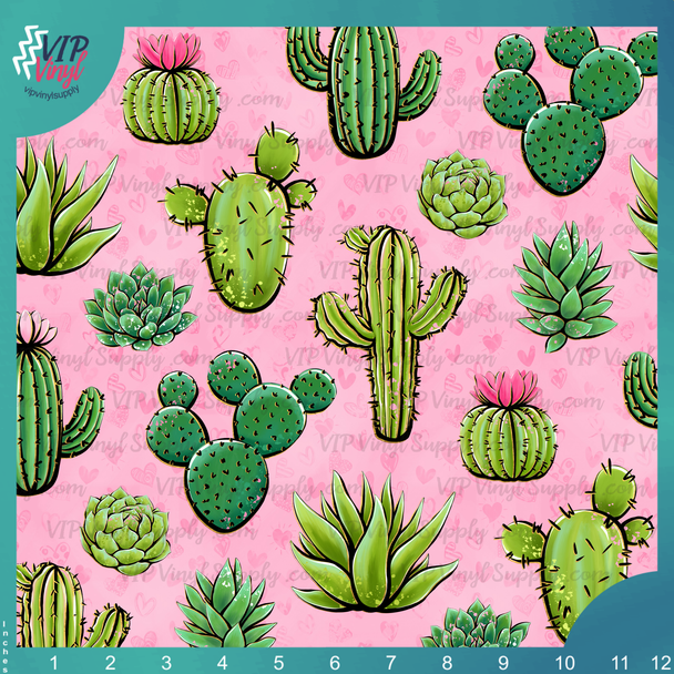 Cactus Pattern Vinyl - Pink | Outdoor Adhesive Vinyl or Heat Transfer Vinyl | 483Bs1