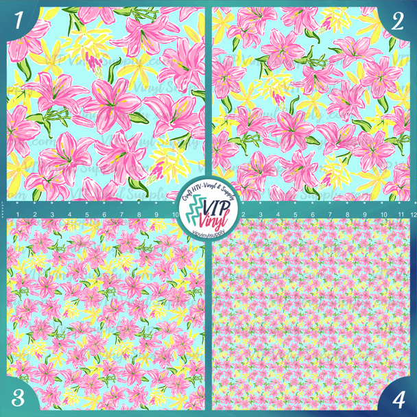 Preppy Lily Vinyl - Aqua |Outdoor Adhesive Vinyl or Heat Transfer Vinyl | 493A